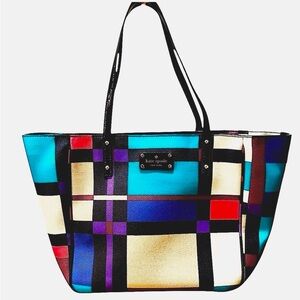 KATE SPADE leather colorblock tote bag ❤️💜🩵🖤
